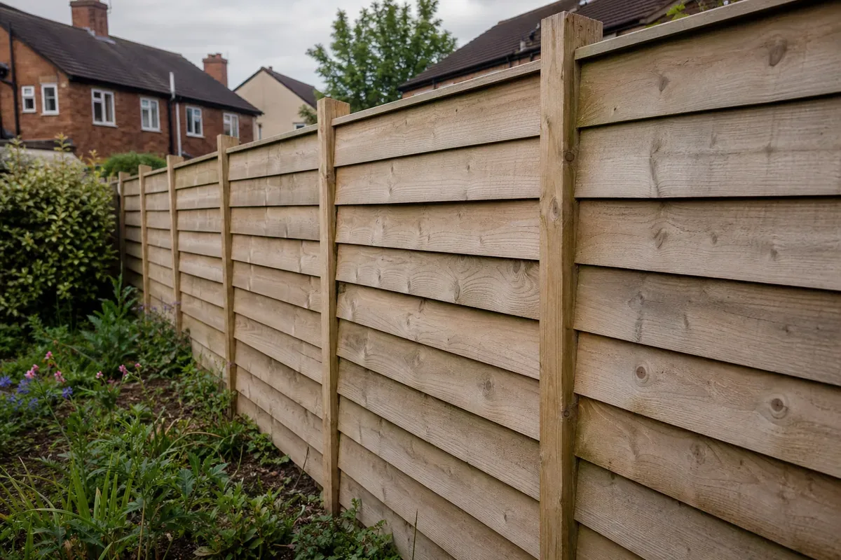 Feather edge timber fencing in a Stockport garden